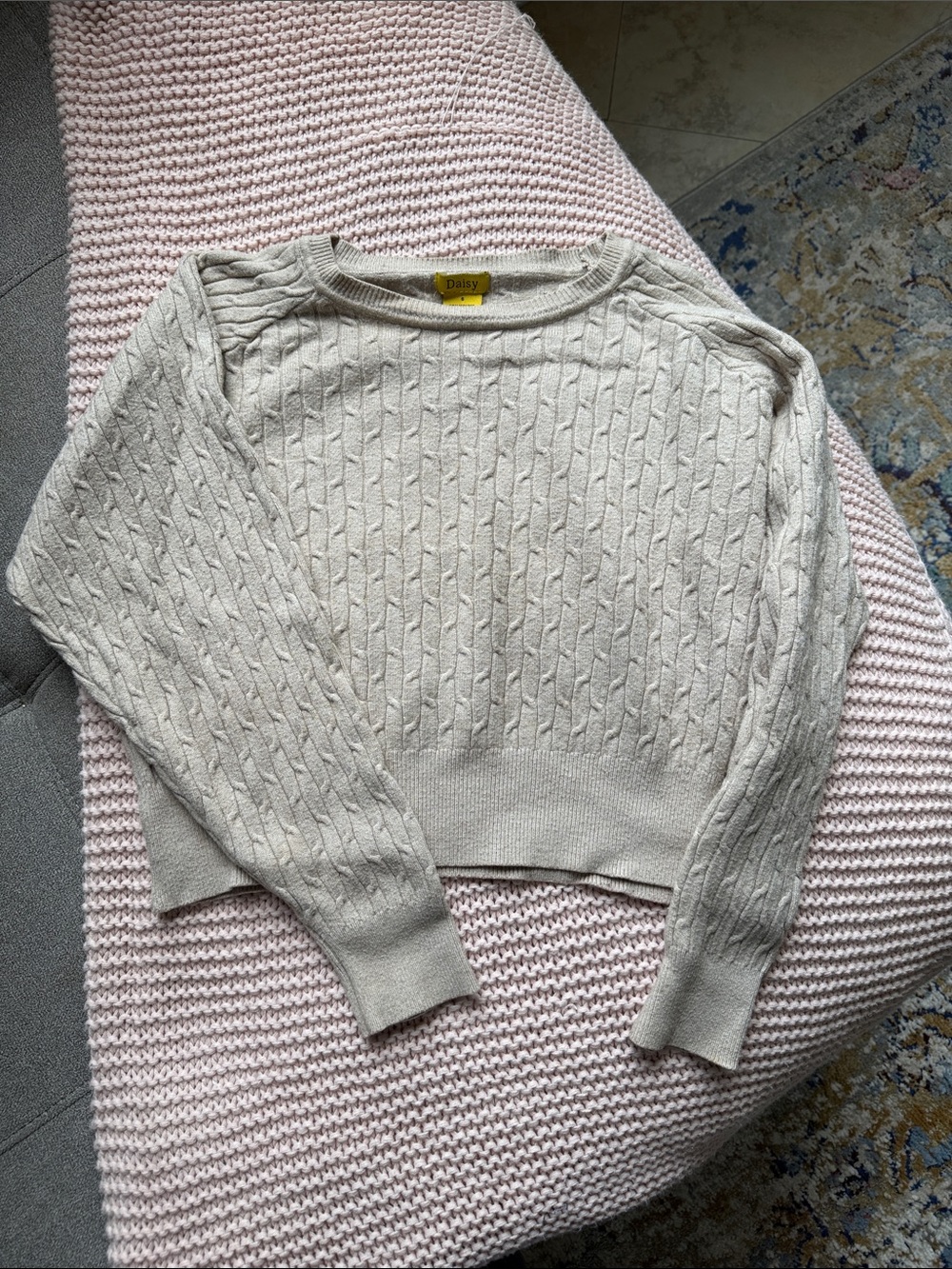 Daisy Light Cream Cable-Knit Crew Sweater